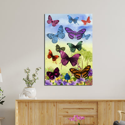 Abstract Painting of Butterflies on Flowers Canvas Wall Painting
