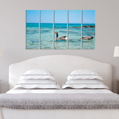 Duck In Water Canvas Wall Painting - With 5 Panel