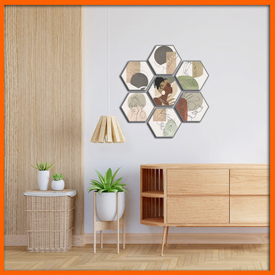Line Art Women Face Hexagonal Canvas Wall Painting