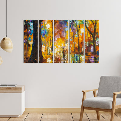 Man In Forest Abstract Canvas Wall Painting - With 5 Panel