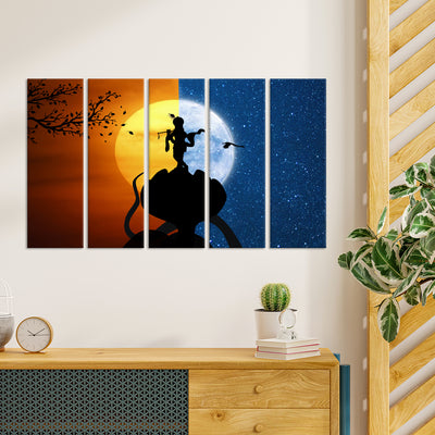 Abstract Krishna Canvas Wall Painting - With 5 Panel