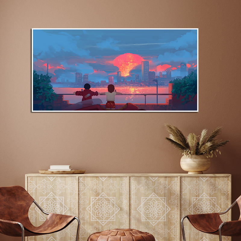 Couple Illustration Canvas Floating Frame Wall Painting