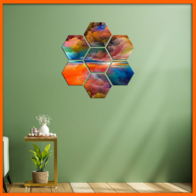 Colorful Sky Hexagonal Abstract Canvas Wall Painting