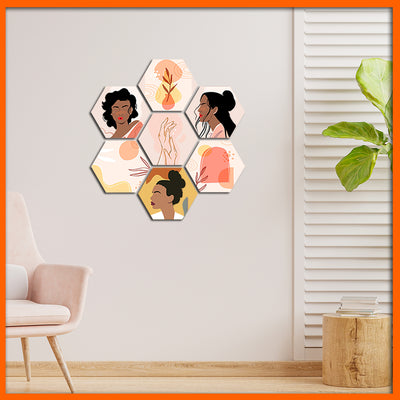 Multi Type Illustration Hexagonal Canvas Wall Painting - 7pcs