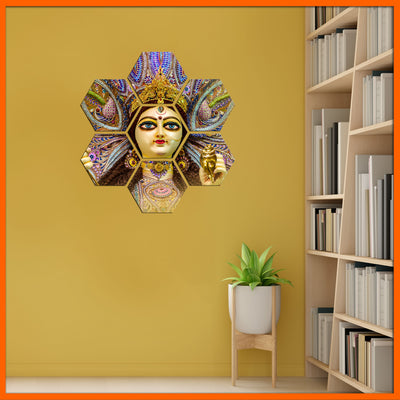 Elegant Durga Maa Face Hexagonal Canvas Wall Paintings
