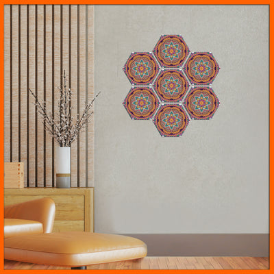 Colorful Mandala Flower Hexagonal Canvas Wall Painting - 7pcs