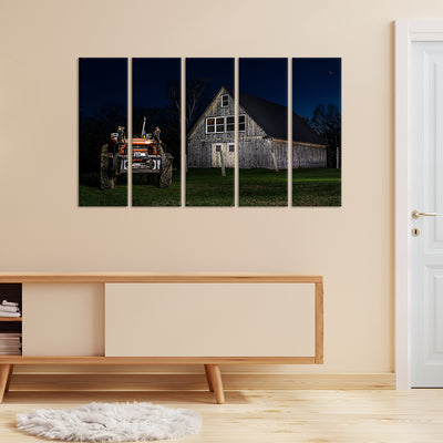Hut With Jeep Canvas Wall Painting - With 5 Panel