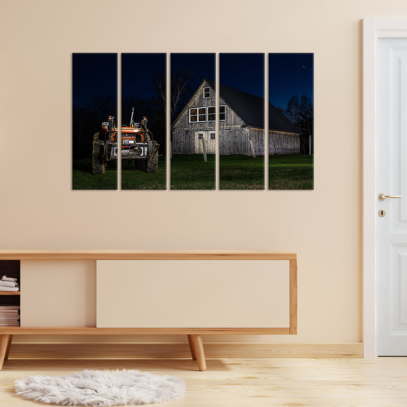 Hut With Jeep Canvas Wall Painting - With 5 Panel
