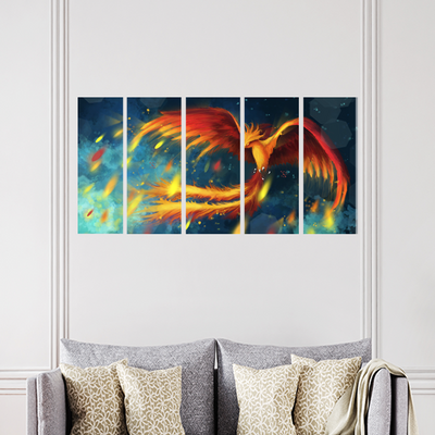 Fire Bird Canvas Wall Painting - With 5 Panel