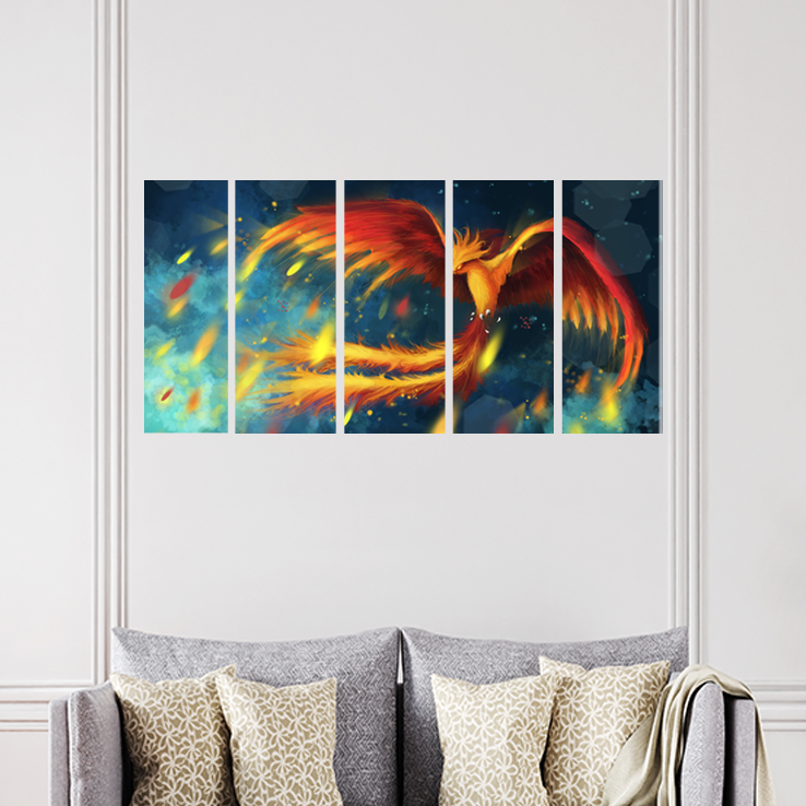 Fire Bird Canvas Wall Painting - With 5 Panel