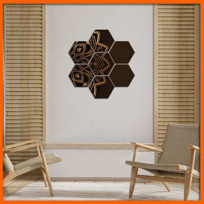 Half Mandala Hexagonal Canvas Wall Painting - 7pcs
