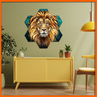 Lion Face Hexagonal Canvas Wall Painting - 7pcs