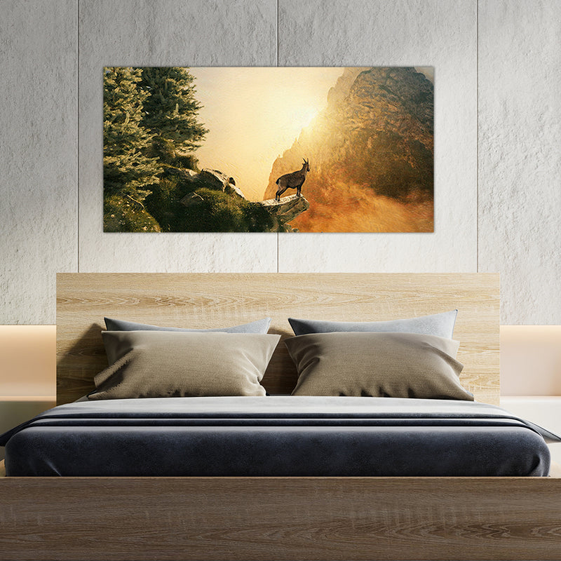 Goat In The Mountains At Sunset Wall Painting