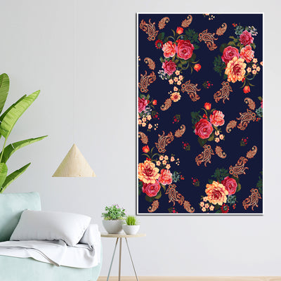 Floral Pattern Madhubani Art Floating Frame Canvas Wall Painting