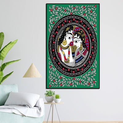 Krishn Radha Madhubani Canvas Wall Painting