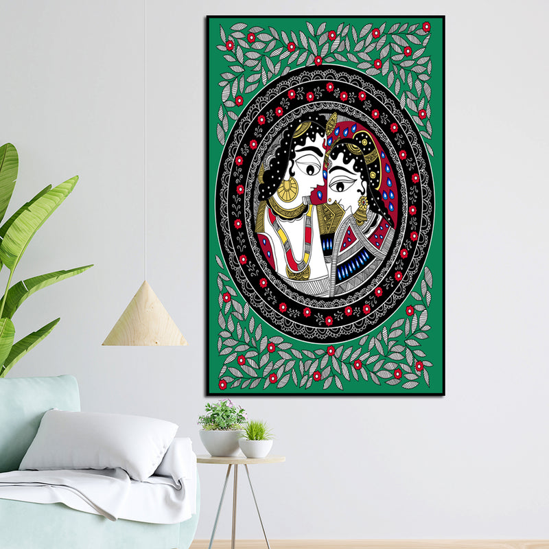 Krishn Radha Madhubani Canvas Wall Painting