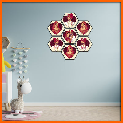 Bride & Groom Hexagonal Canvas Wall Painting - 7pcs