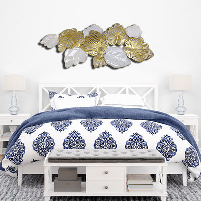 Golden And White Leaf Design Large Metal Wall Art