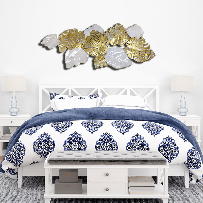 Golden And White Leaf Design Large Metal Wall Art