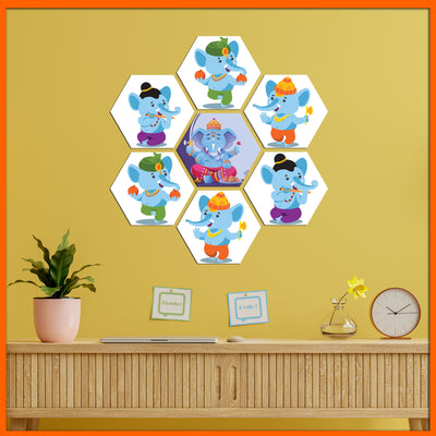 Cute Little Ganesha Hexagonal Canvas Wall Painting
