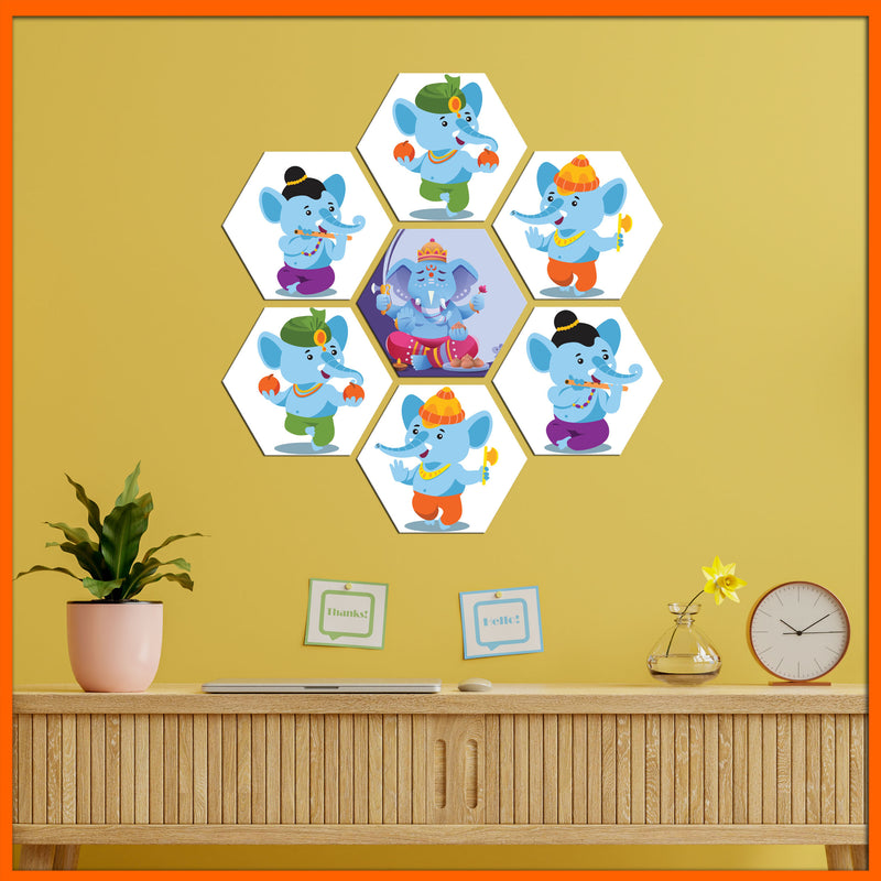 Cute Little Ganesha Hexagonal Canvas Wall Painting