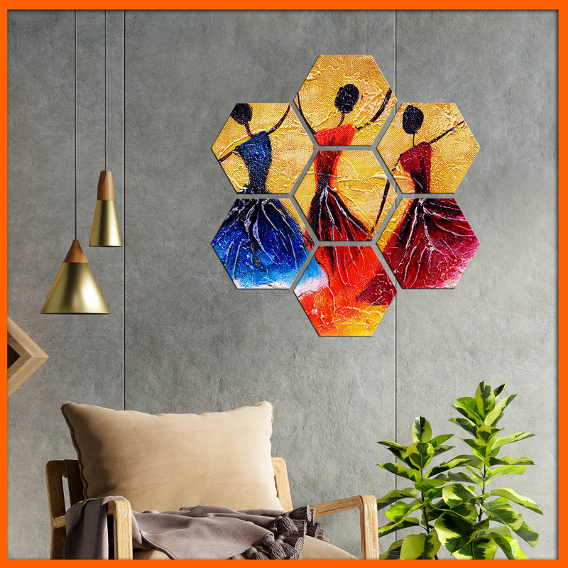 Dancing Doll Modern Art Hexagonal Canvas Wall Painting