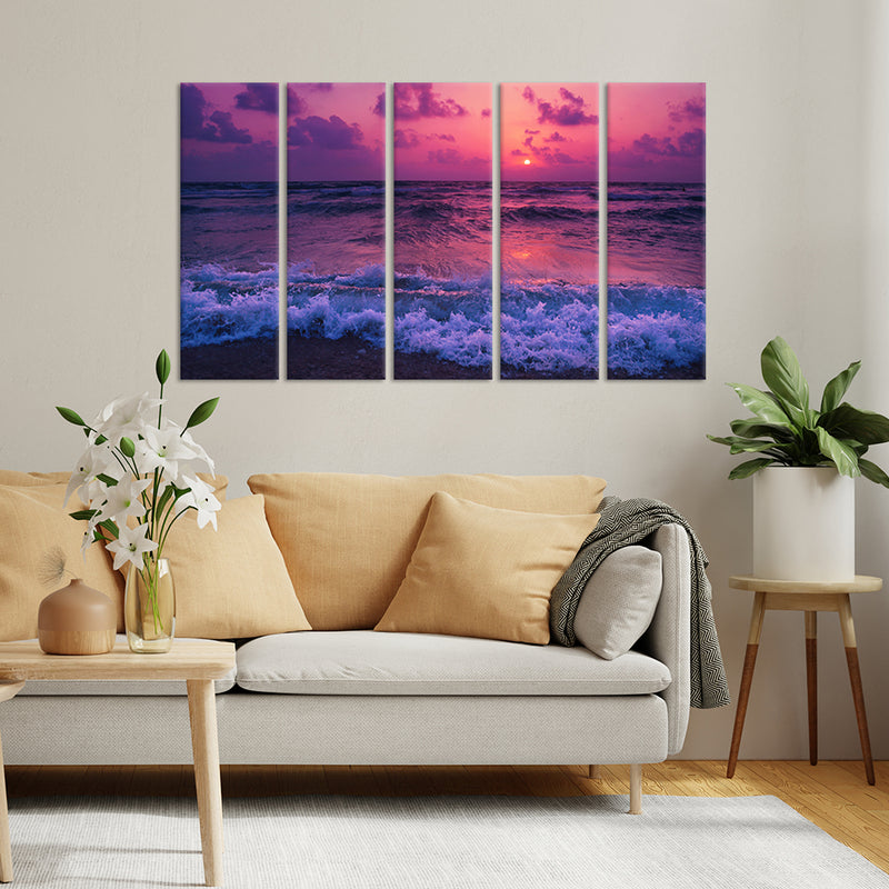 Beautiful Beach View Canvas Wall Painting - With 5 Panel