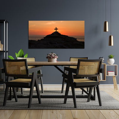 Christian Cross Sunset View Canvas Wall Painting