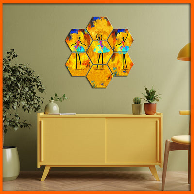 Dancing Doll Hexagonal Canvas Wall Painting - 7pcs