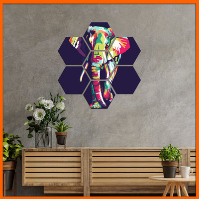 Abstract Elephant Hexagonal Canvas Wall Painting - 7pcs