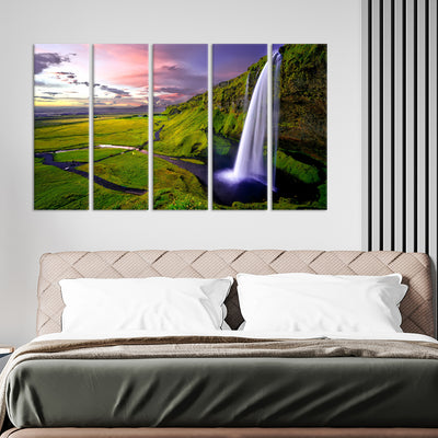 Amazing Waterfall Canvas Wall Painting - With 5 Panel