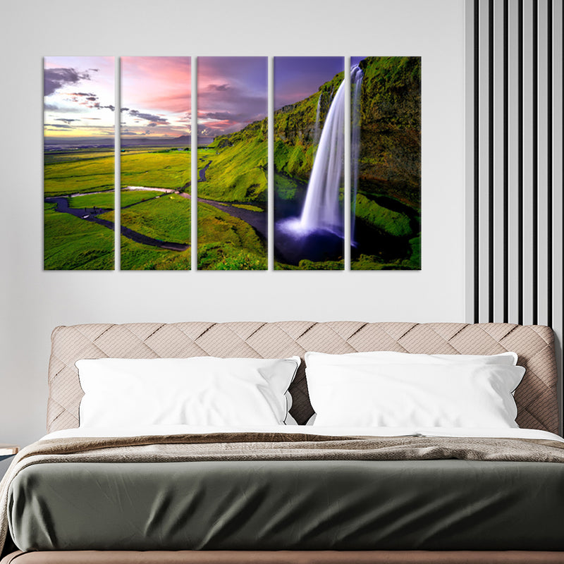 Amazing Waterfall Canvas Wall Painting - With 5 Panel
