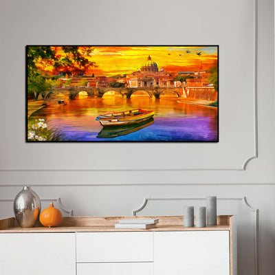 Abstract Lake Scenery Canvas Floating Frame Wall Painting