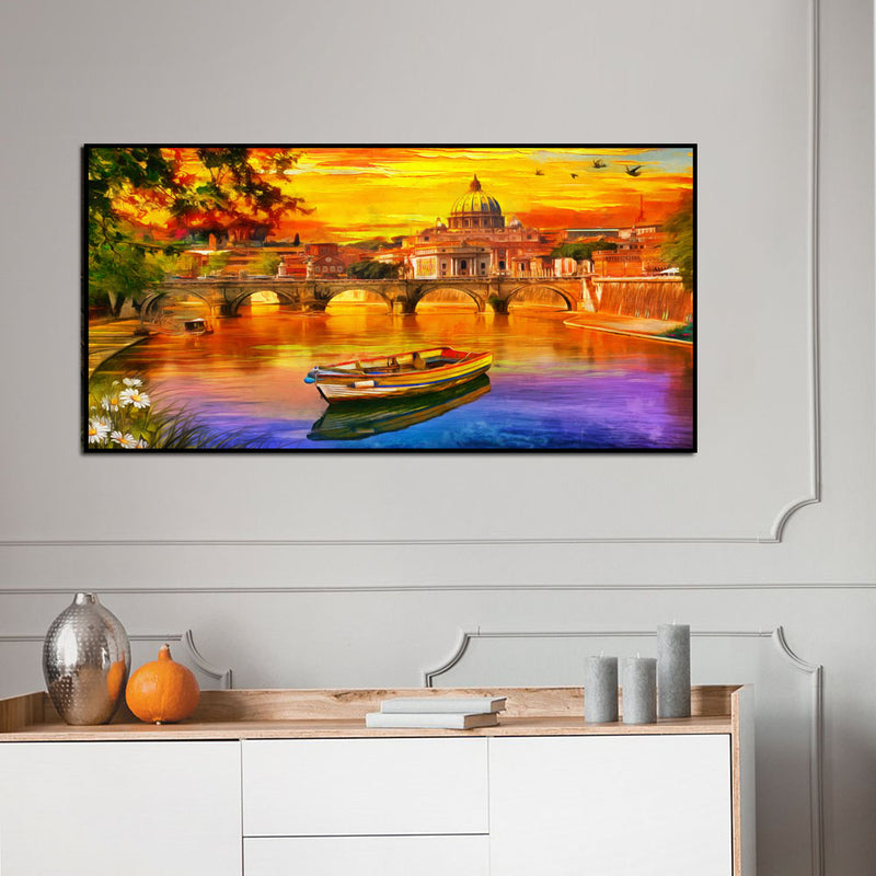 Abstract Lake Scenery Canvas Floating Frame Wall Painting