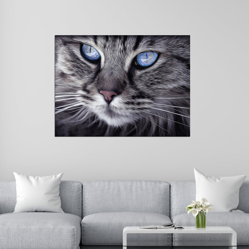 Cat With Blue Eyes Wall Painting On Canvas