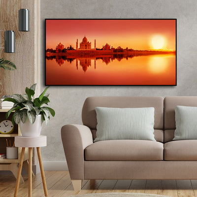 Panoramic View Of Taj Mahal During Sunset Canvas Wall Painting