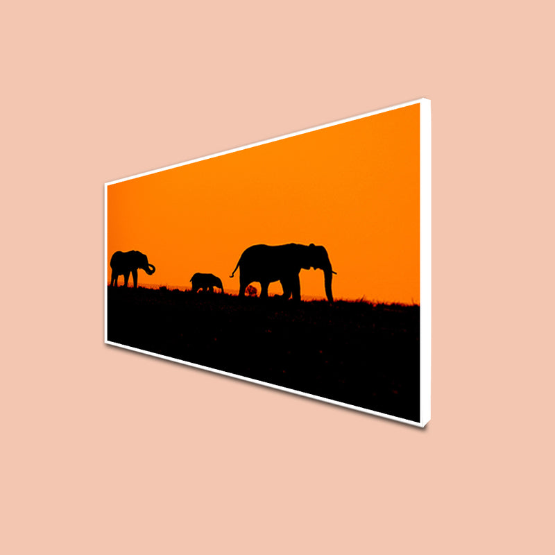 Family Of Elephant Canvas Floating Frame Wall Painting