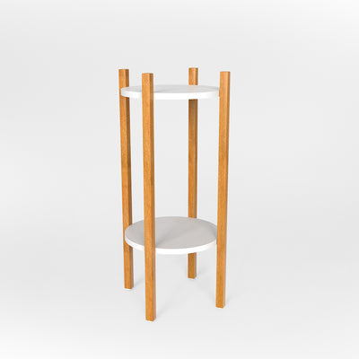 Oak Finish Wooden Round Double Decker Planter Stand
