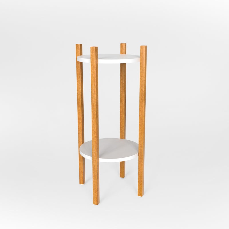 Oak Finish Wooden Round Double Decker Planter Stand