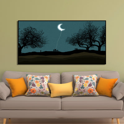 Moon Hanging With Rope Night Scenery Canvas Floating Frame Wall Painting