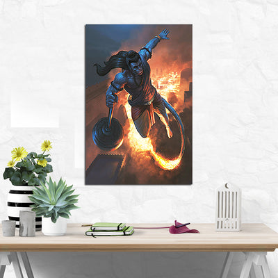 Lord Hanuman With Fire Canvas Wall Painting