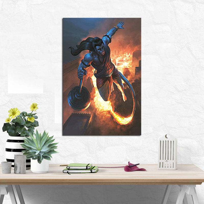 Lord Hanuman With Fire Canvas Wall Painting
