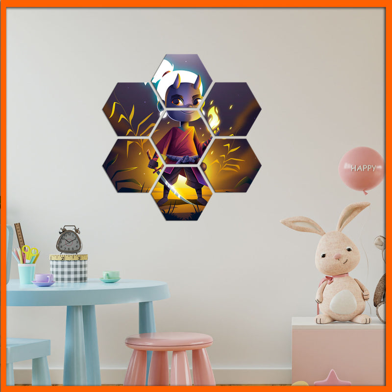 Little Boy Illustration Hexagonal Canvas Wall Painting