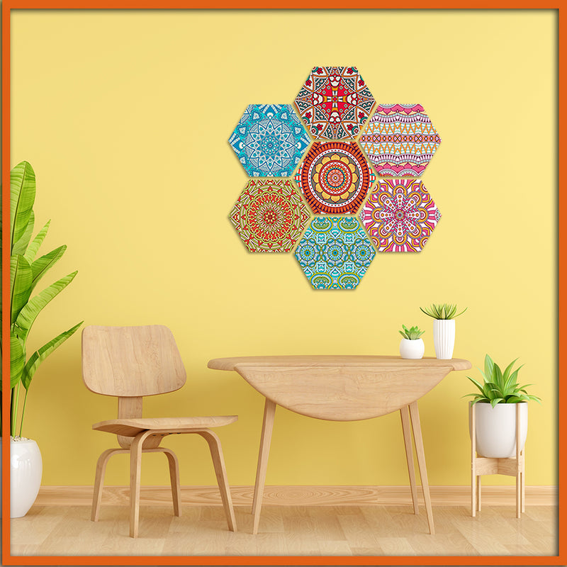 Mandala Patterns Hexagonal Canvas Wall Painting - 7pcs