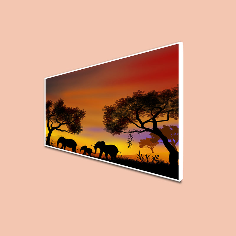 Elephant Family In Forest Floating Frame Canvas Wall Painting