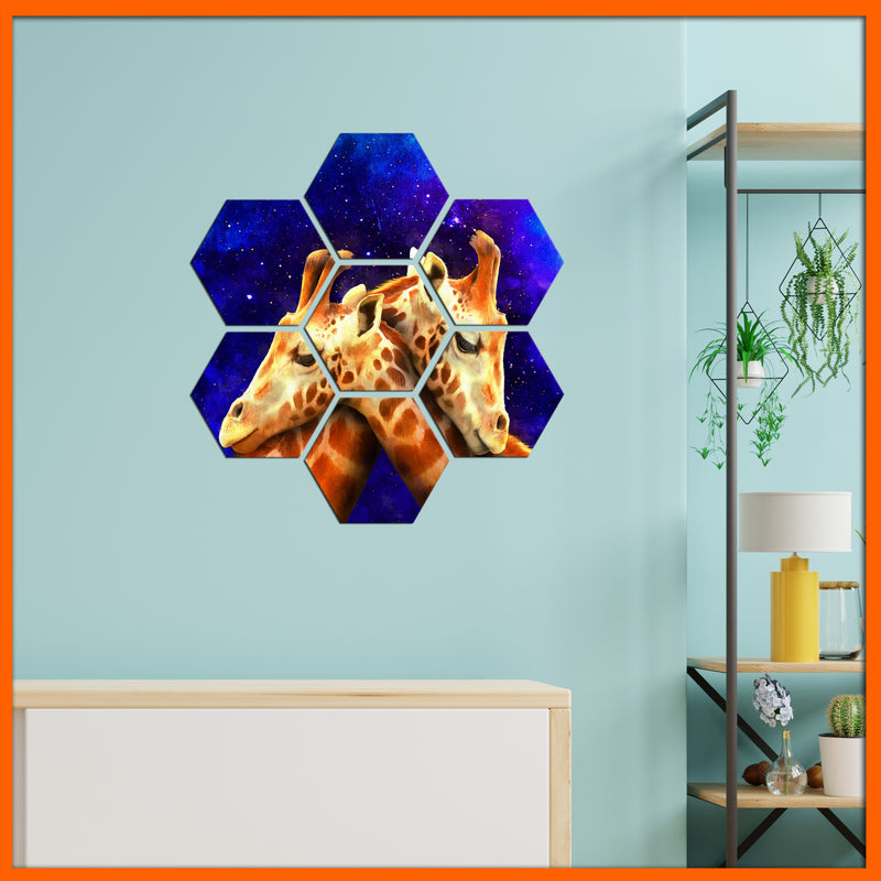 Couple Of Giraffe Hexagonal Canvas Wall Painting