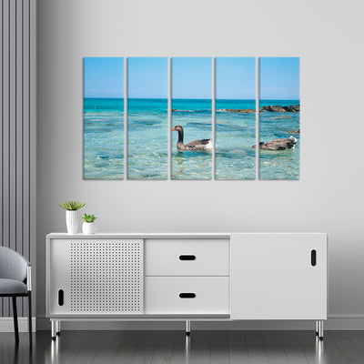 Duck In Water Canvas Wall Painting - With 5 Panel