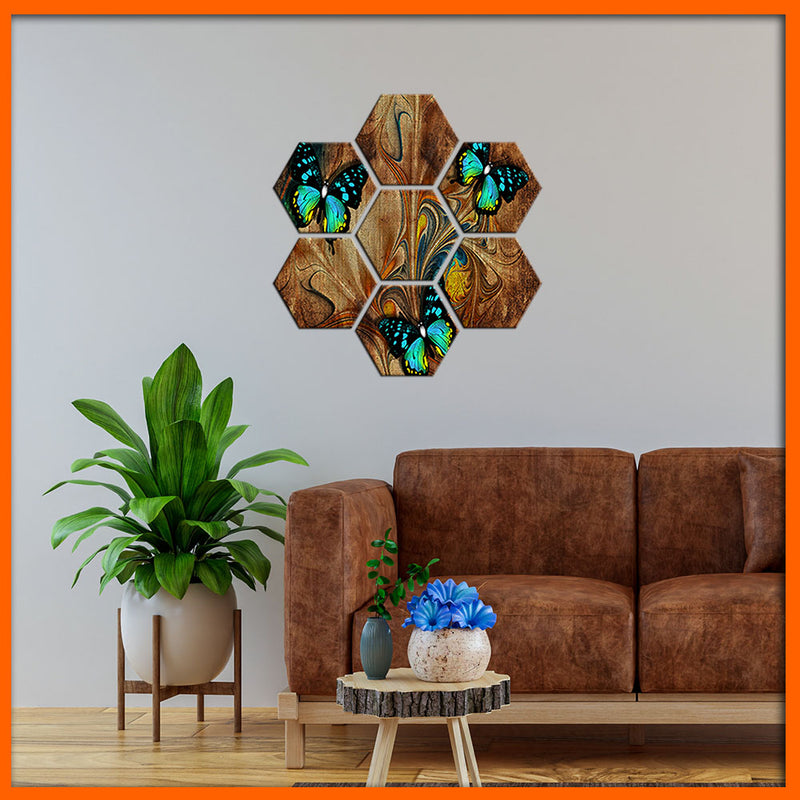 Butterfly Abstract Hexagonal Canvas Wall Painting - 7pcs