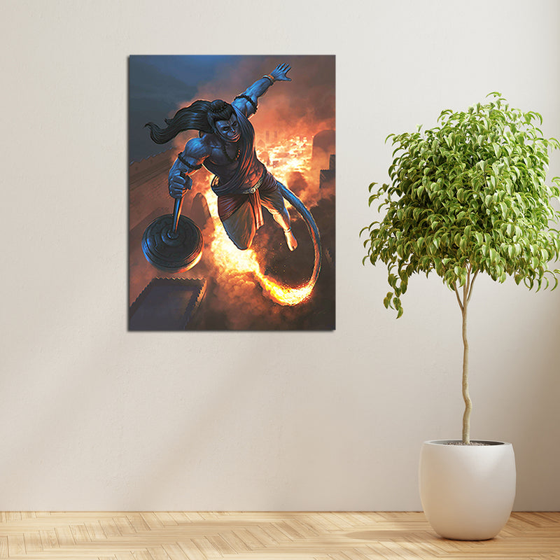Lord Hanuman With Fire Canvas Wall Painting