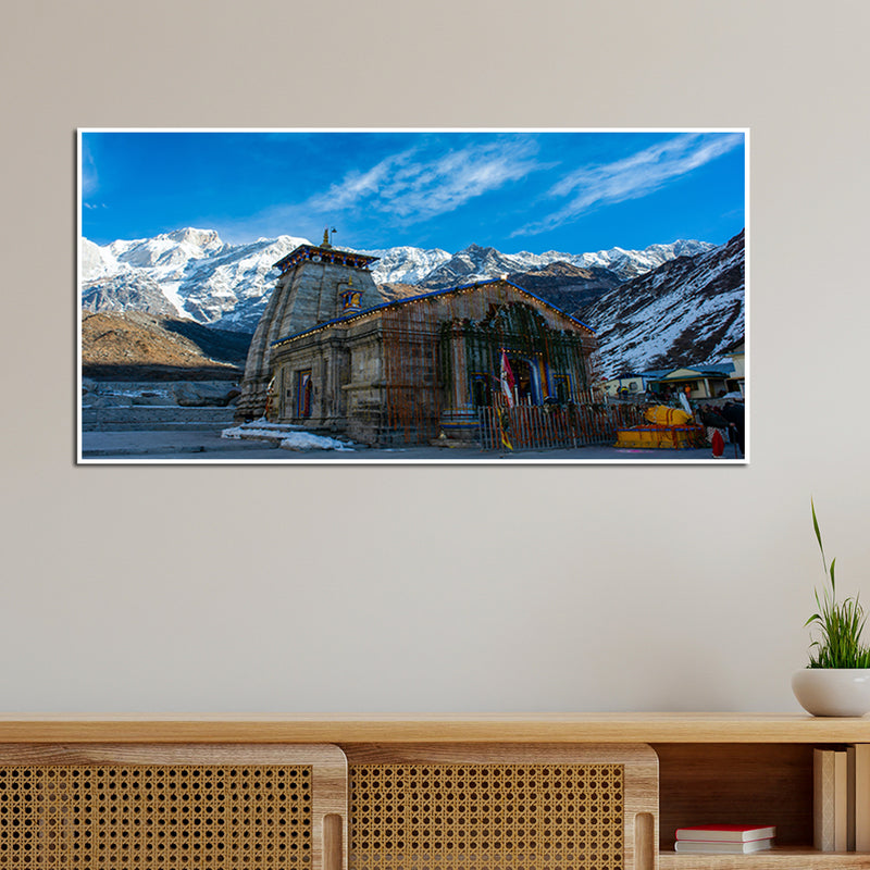 Kedarnath Temple Canvas Floating Frame Wall Painting